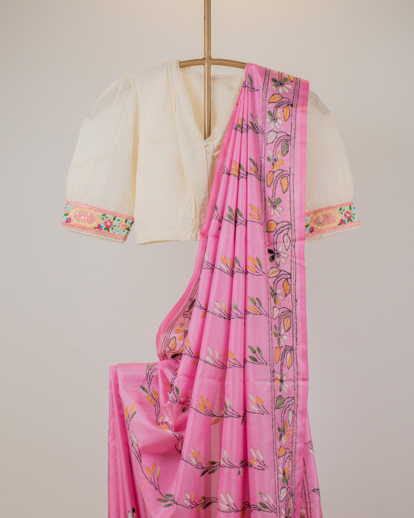 Kantha Floral Blush Saree