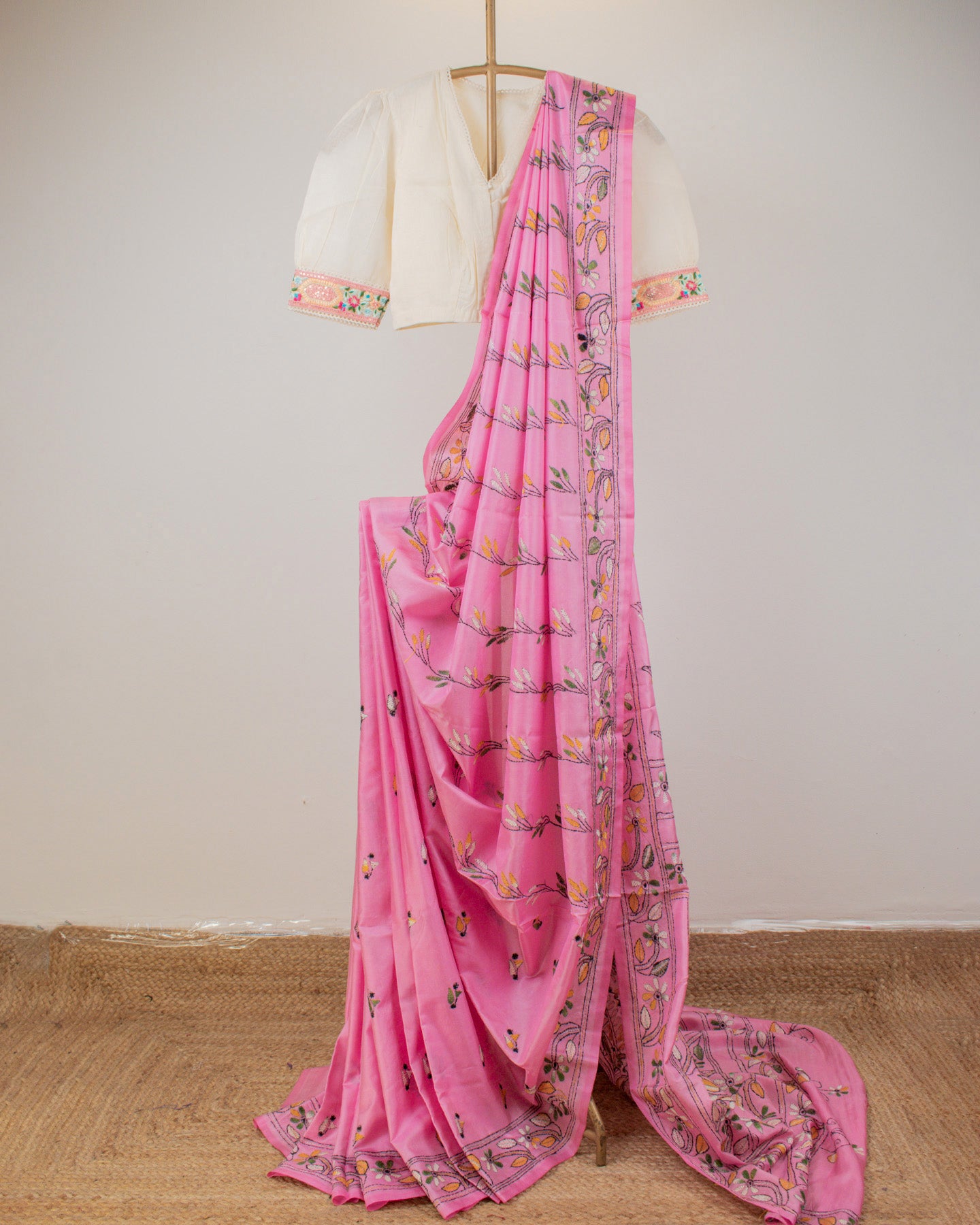 Kantha Floral Blush Saree