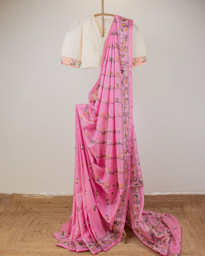 Kantha Floral Blush Saree