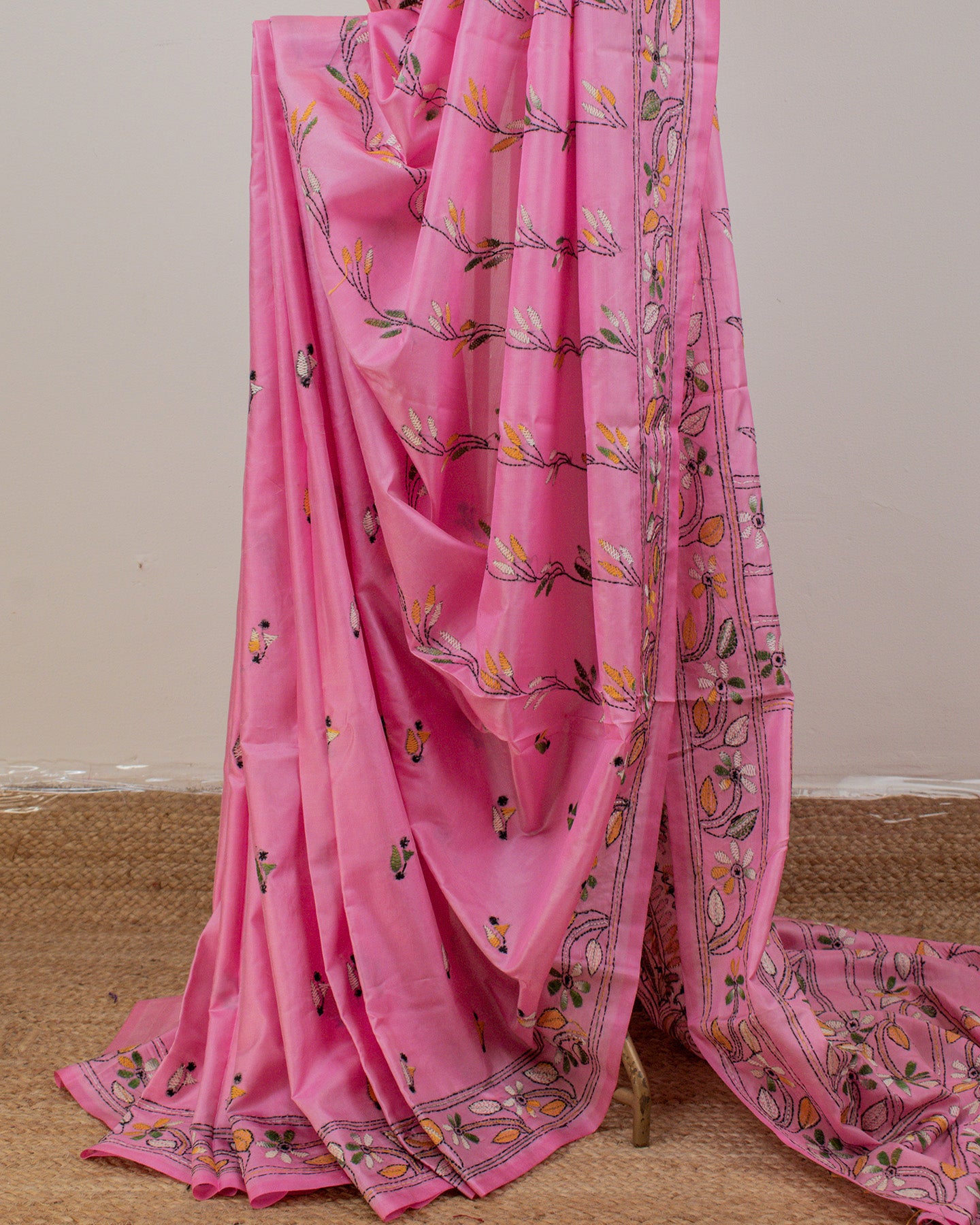 Kantha Floral Blush Saree