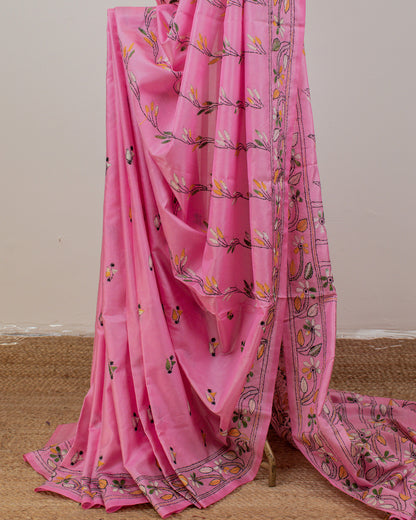 Kantha Floral Blush Saree