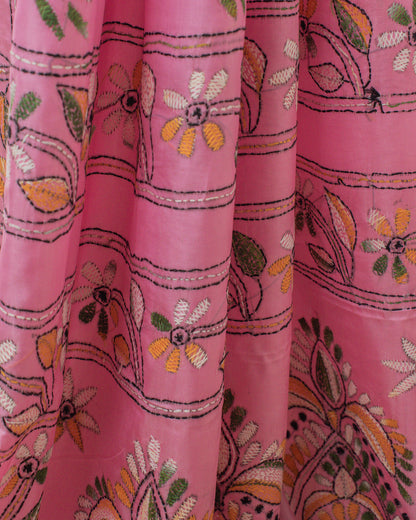 Kantha Floral Blush Saree