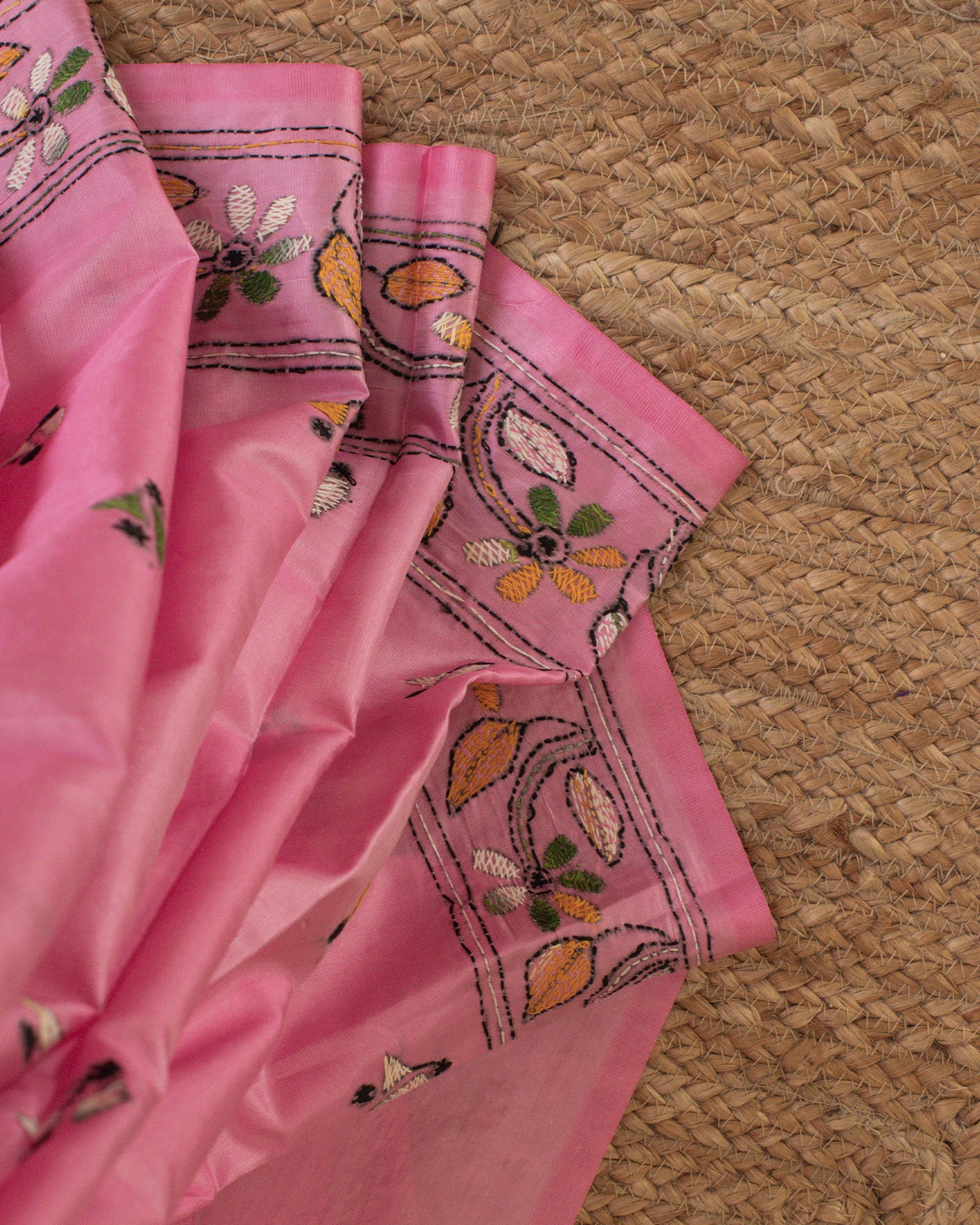 Kantha Floral Blush Saree