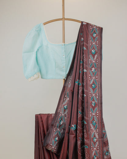 Kantha Floral Brown Saree