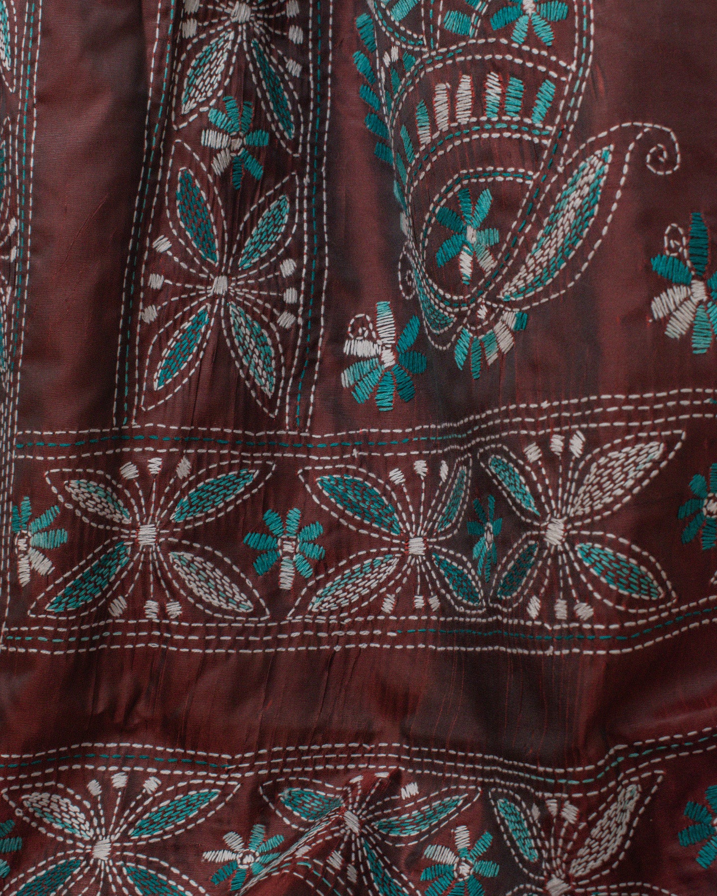 Kantha Floral Brown Saree
