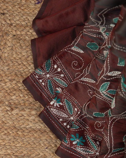Kantha Floral Brown Saree