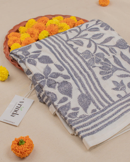 Kantha Floral Grey Saree