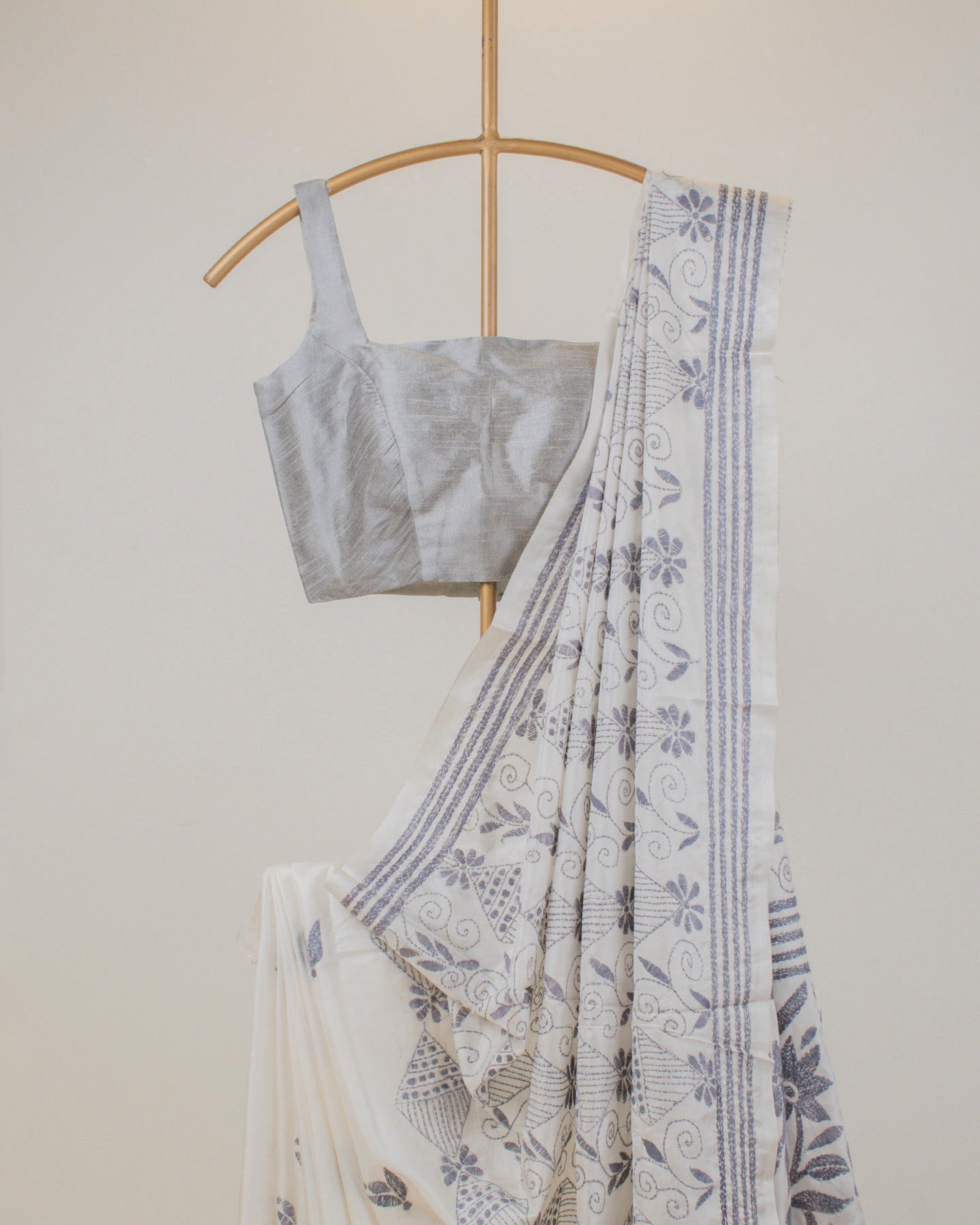 Kantha Floral Grey Saree
