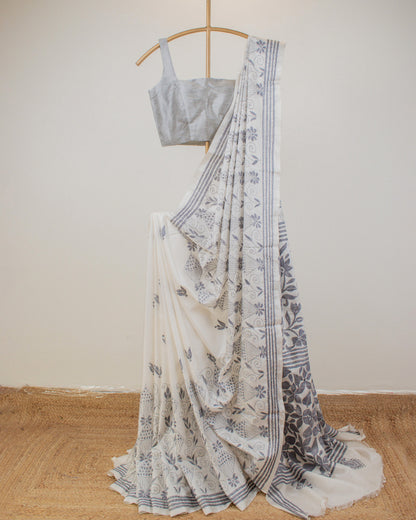Kantha Floral Grey Saree