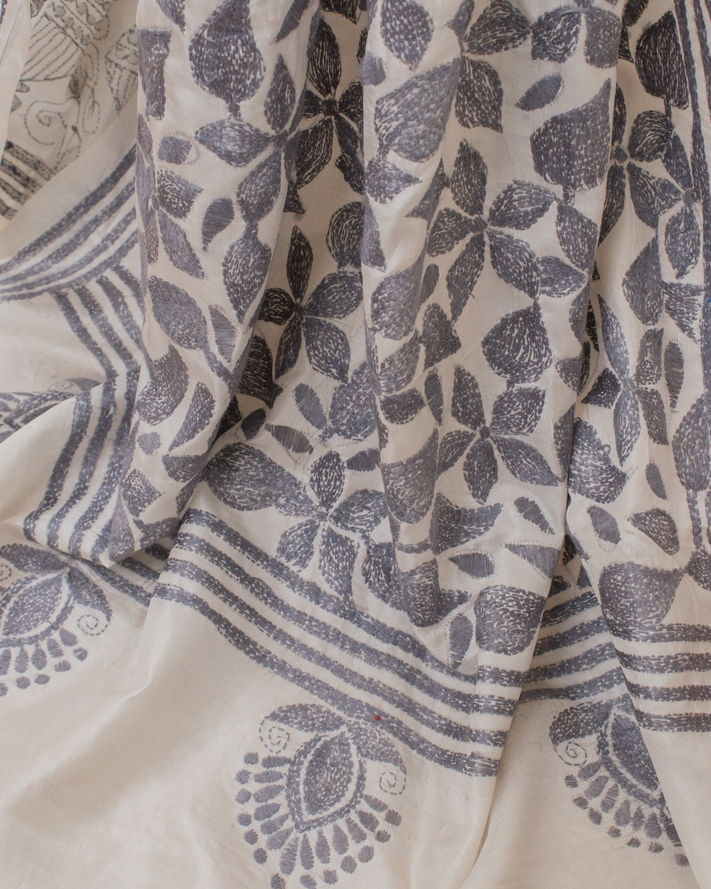 Kantha Floral Grey Saree