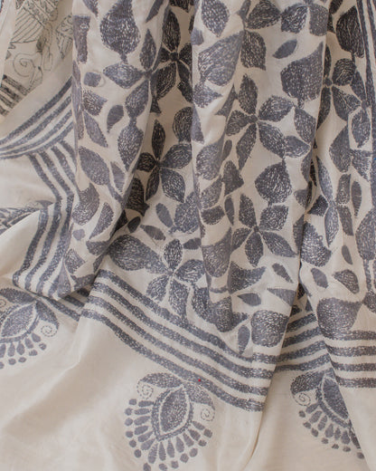 Kantha Floral Grey Saree