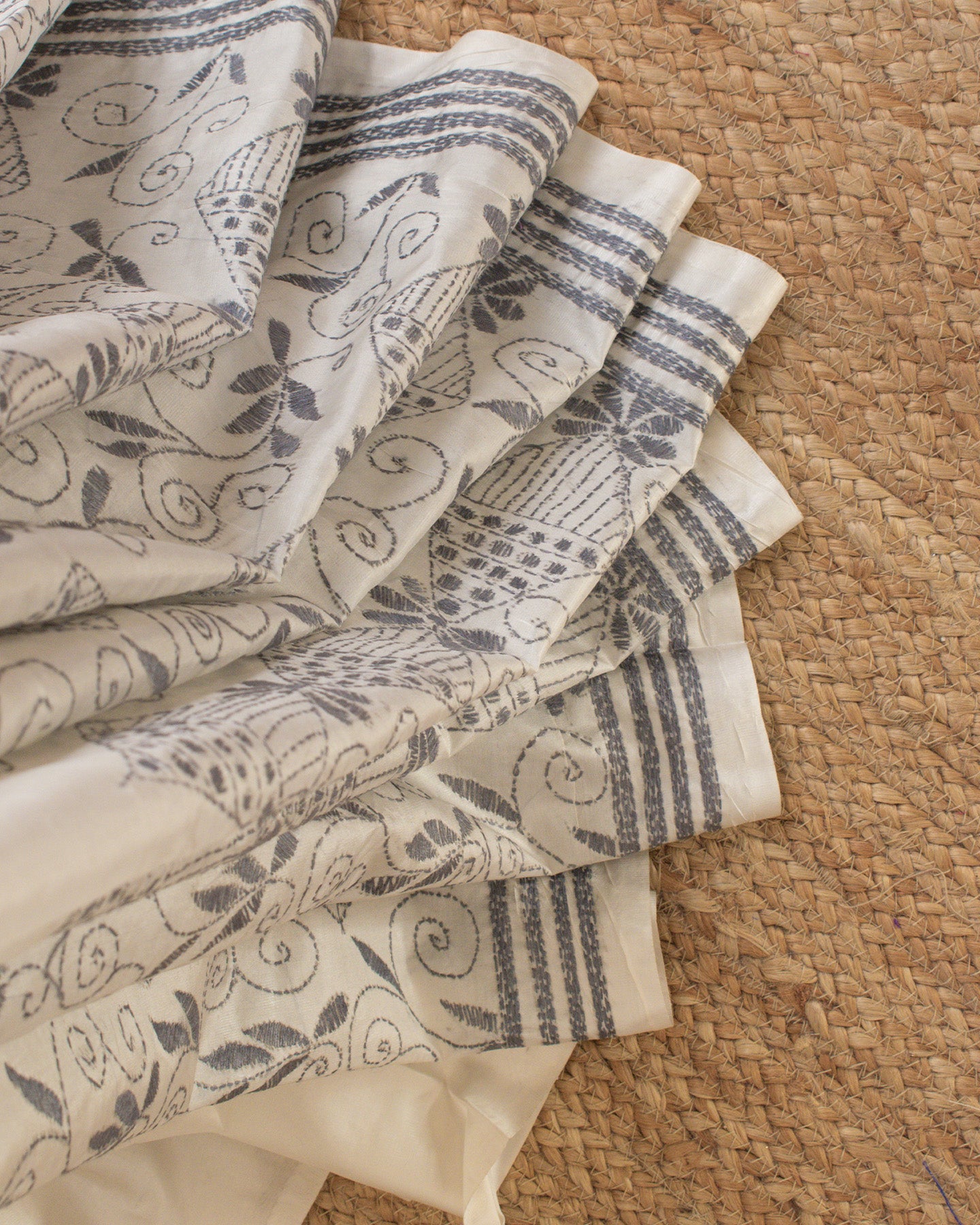 Kantha Floral Grey Saree