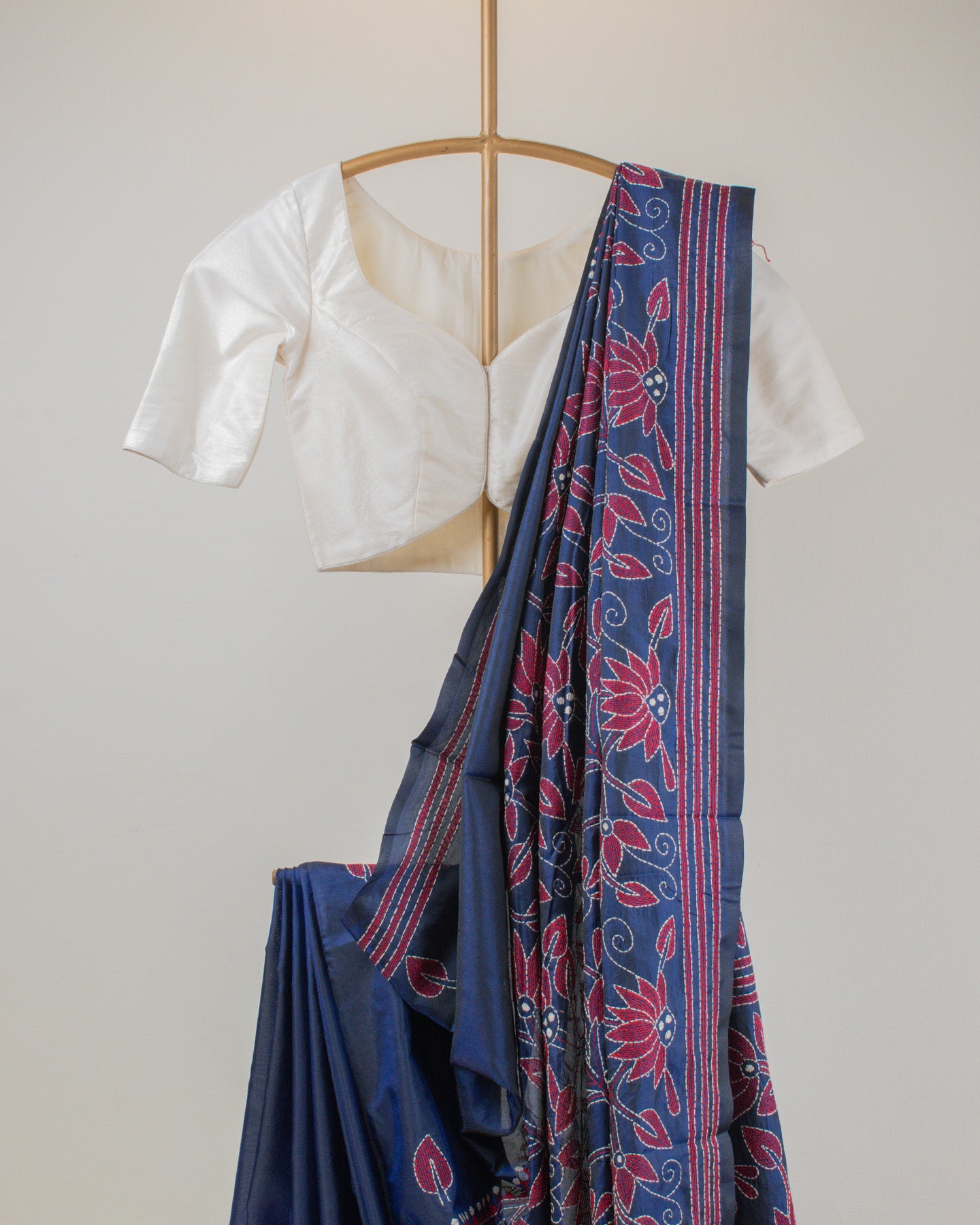 Kantha Floral Ink Blue Saree