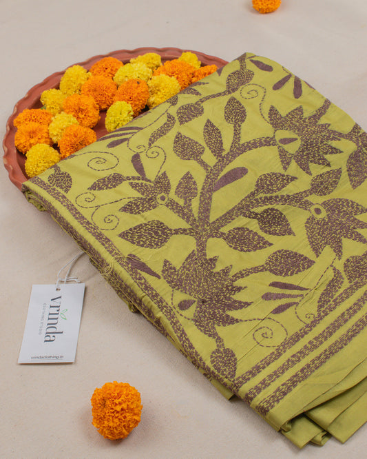 Kantha Floral Kiwi Saree