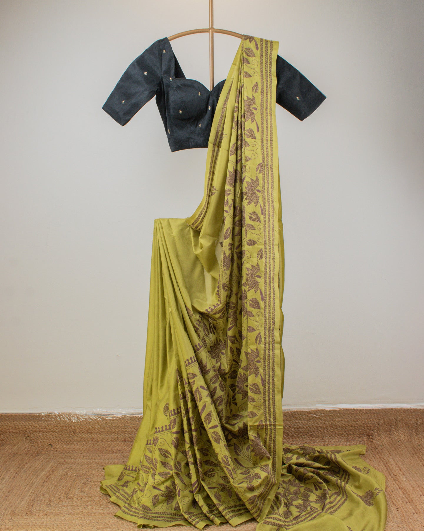 Kantha Floral Kiwi Saree