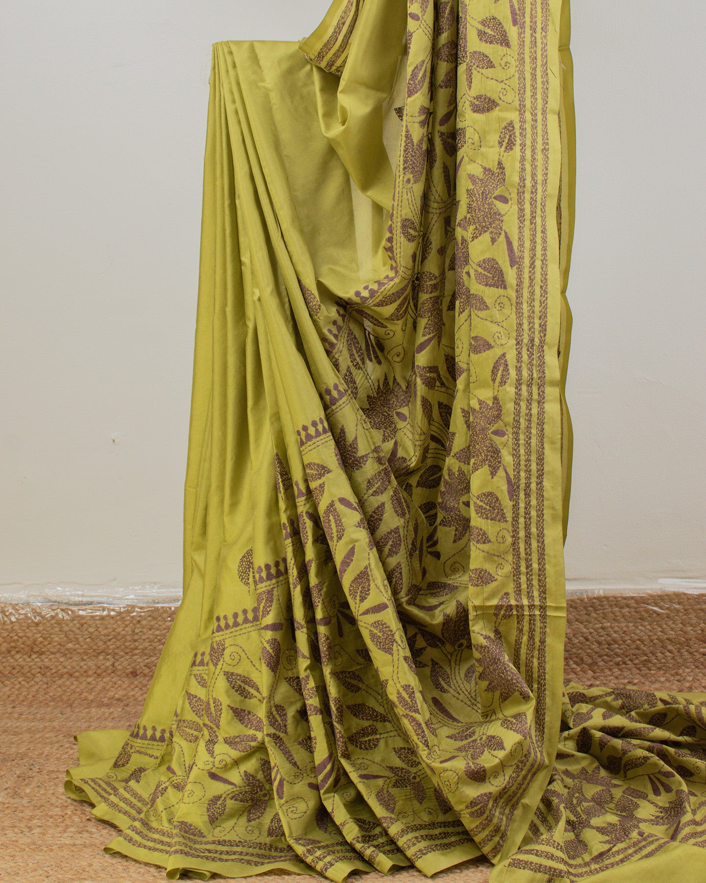 Kantha Floral Kiwi Saree