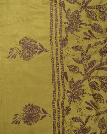 Kantha Floral Kiwi Saree