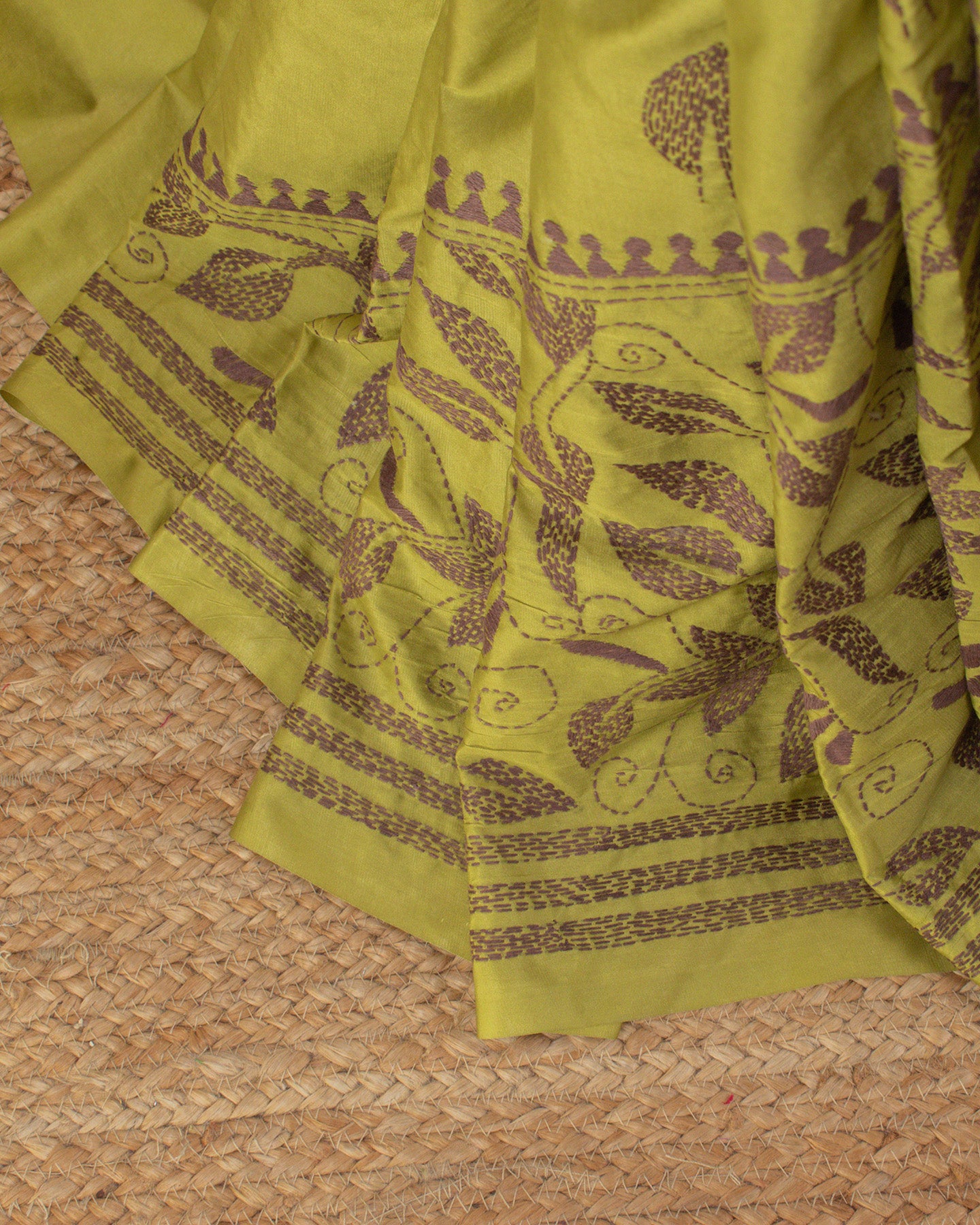 Kantha Floral Kiwi Saree