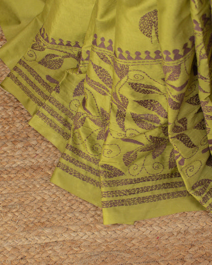 Kantha Floral Kiwi Saree