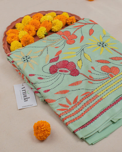 Kantha Floral Mint Saree