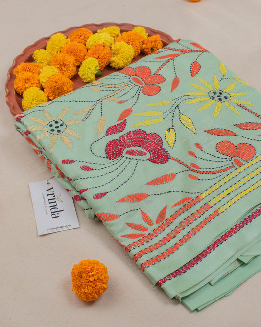 Kantha Floral Mint Saree