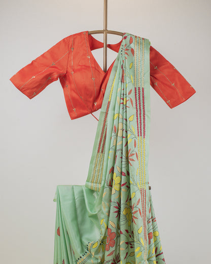 Kantha Floral Mint Saree