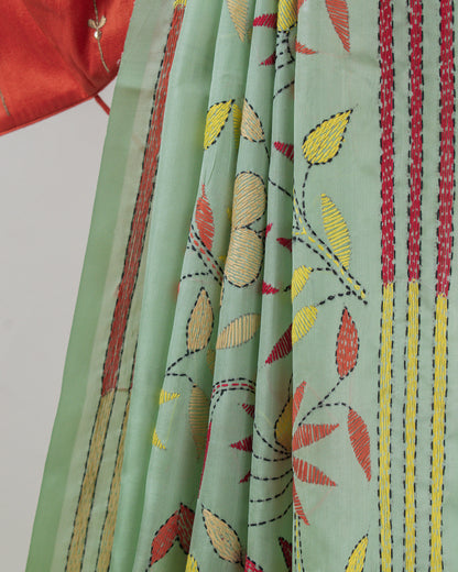 Kantha Floral Mint Saree