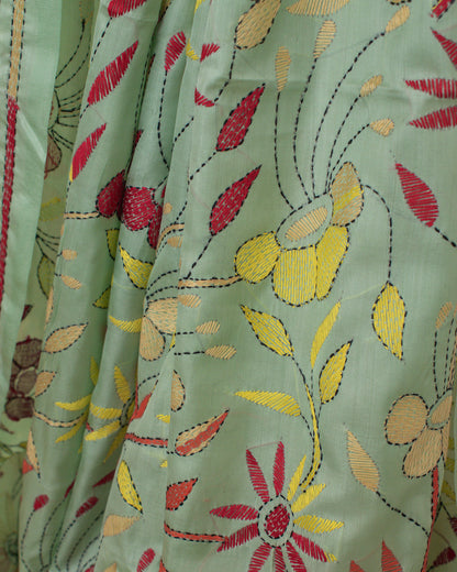 Kantha Floral Mint Saree
