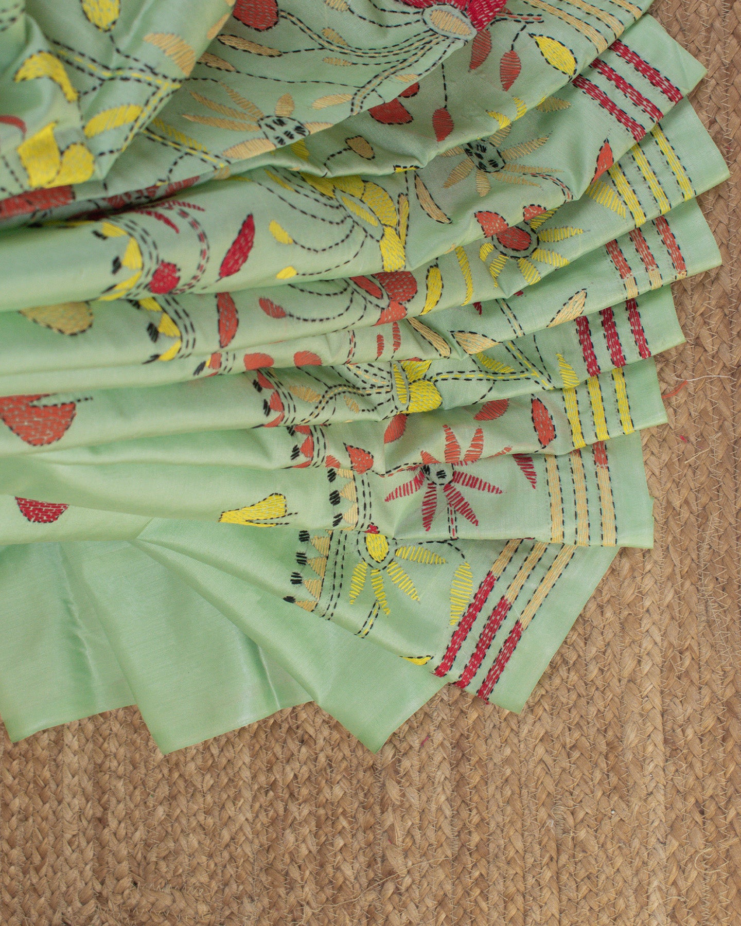 Kantha Floral Mint Saree