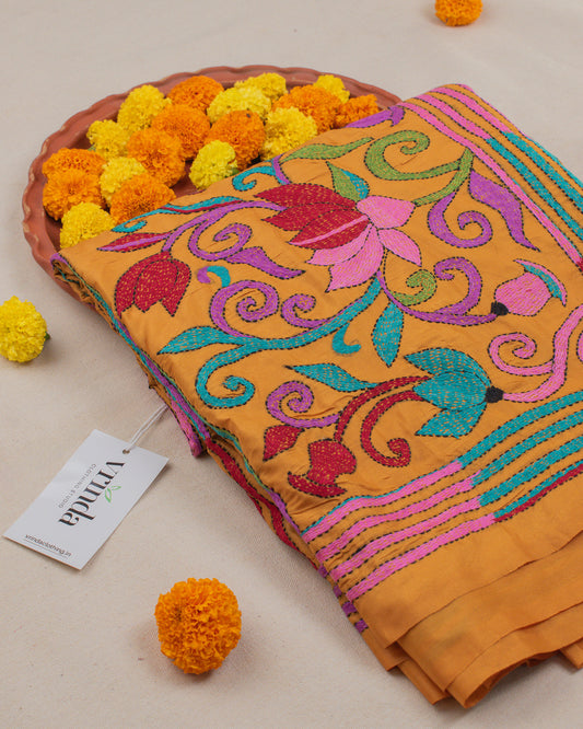 Kantha Floral Mustard Saree