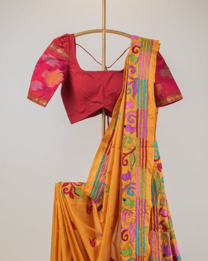Kantha Floral Mustard Saree