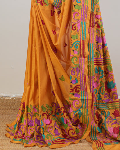 Kantha Floral Mustard Saree