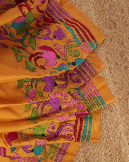 Kantha Floral Mustard Saree