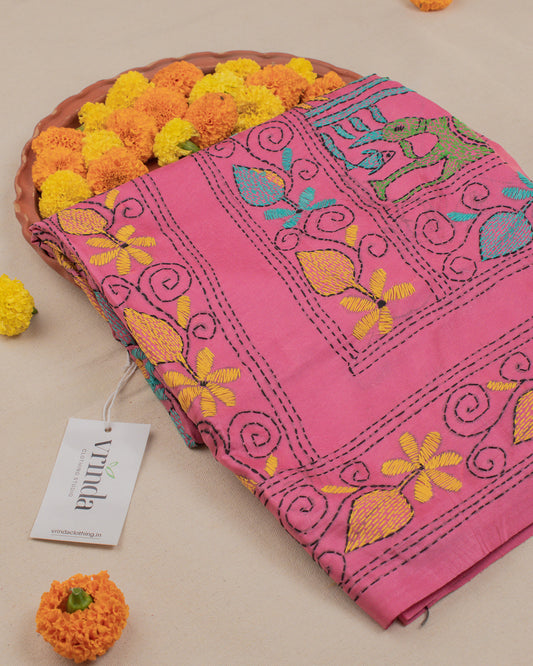 Kantha Floral Pink Saree