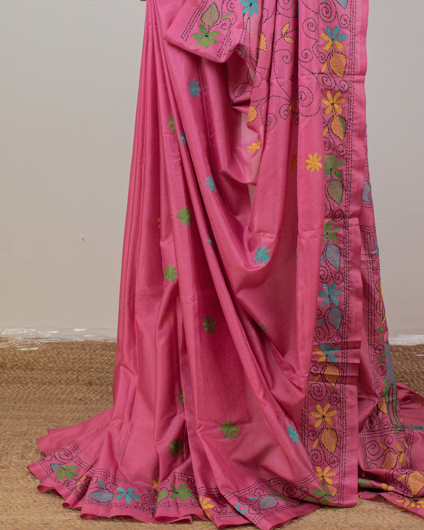 Kantha Floral Pink Saree