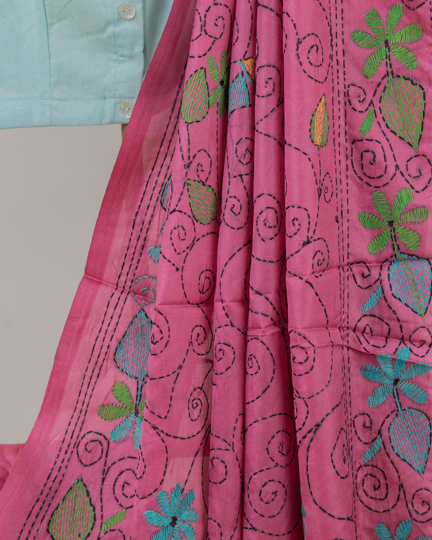 Kantha Floral Pink Saree