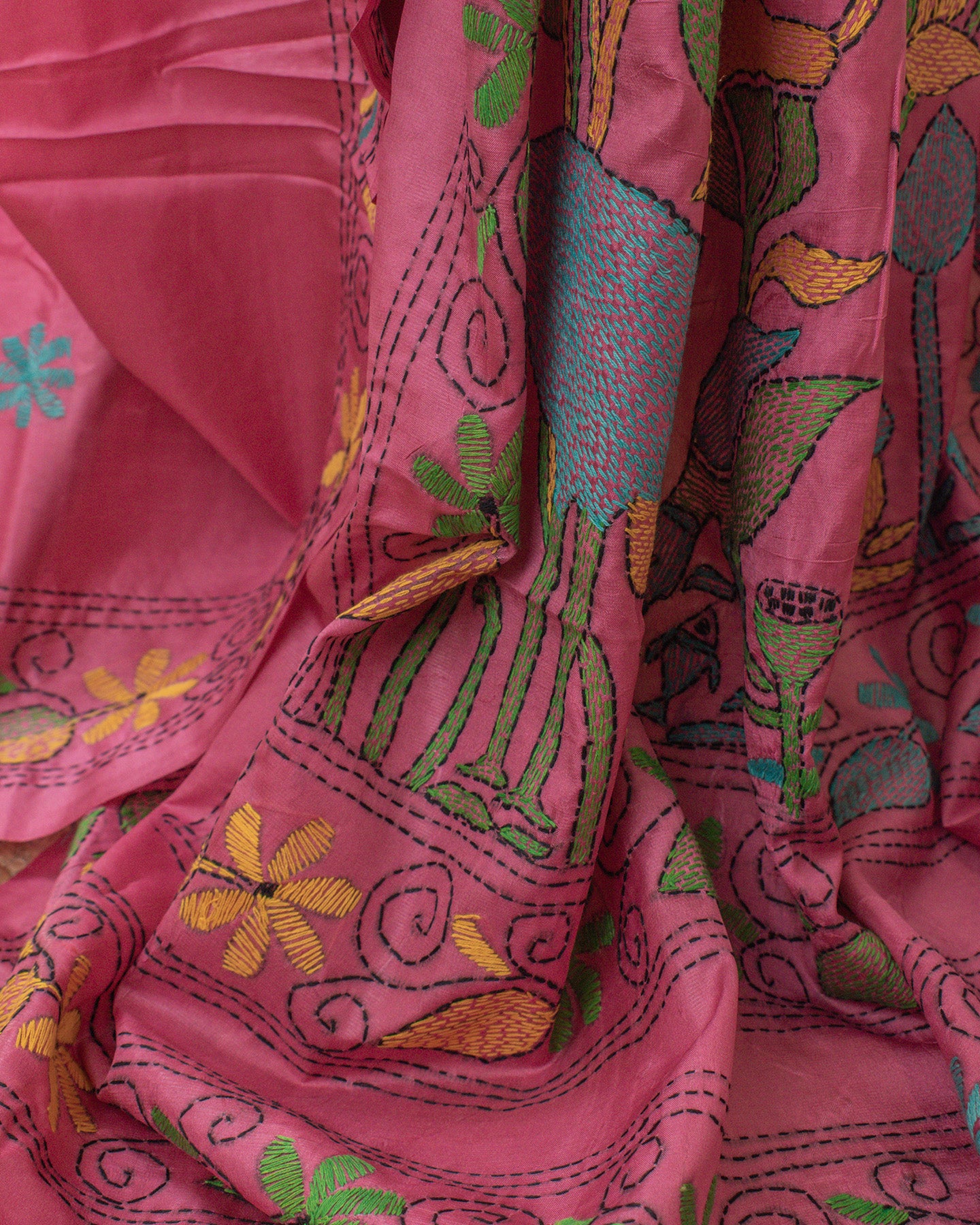 Kantha Floral Pink Saree