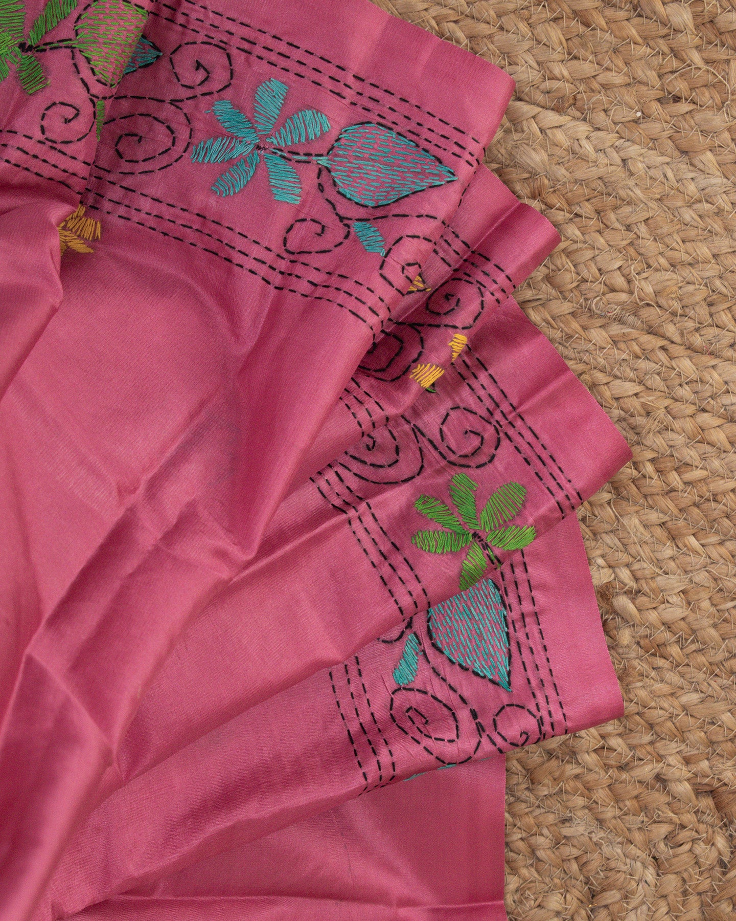 Kantha Floral Pink Saree