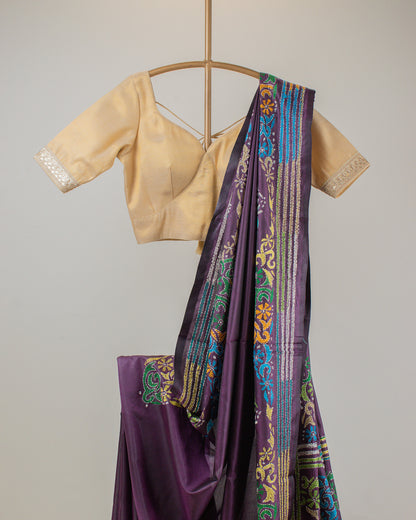 Kantha Floral Purple Saree