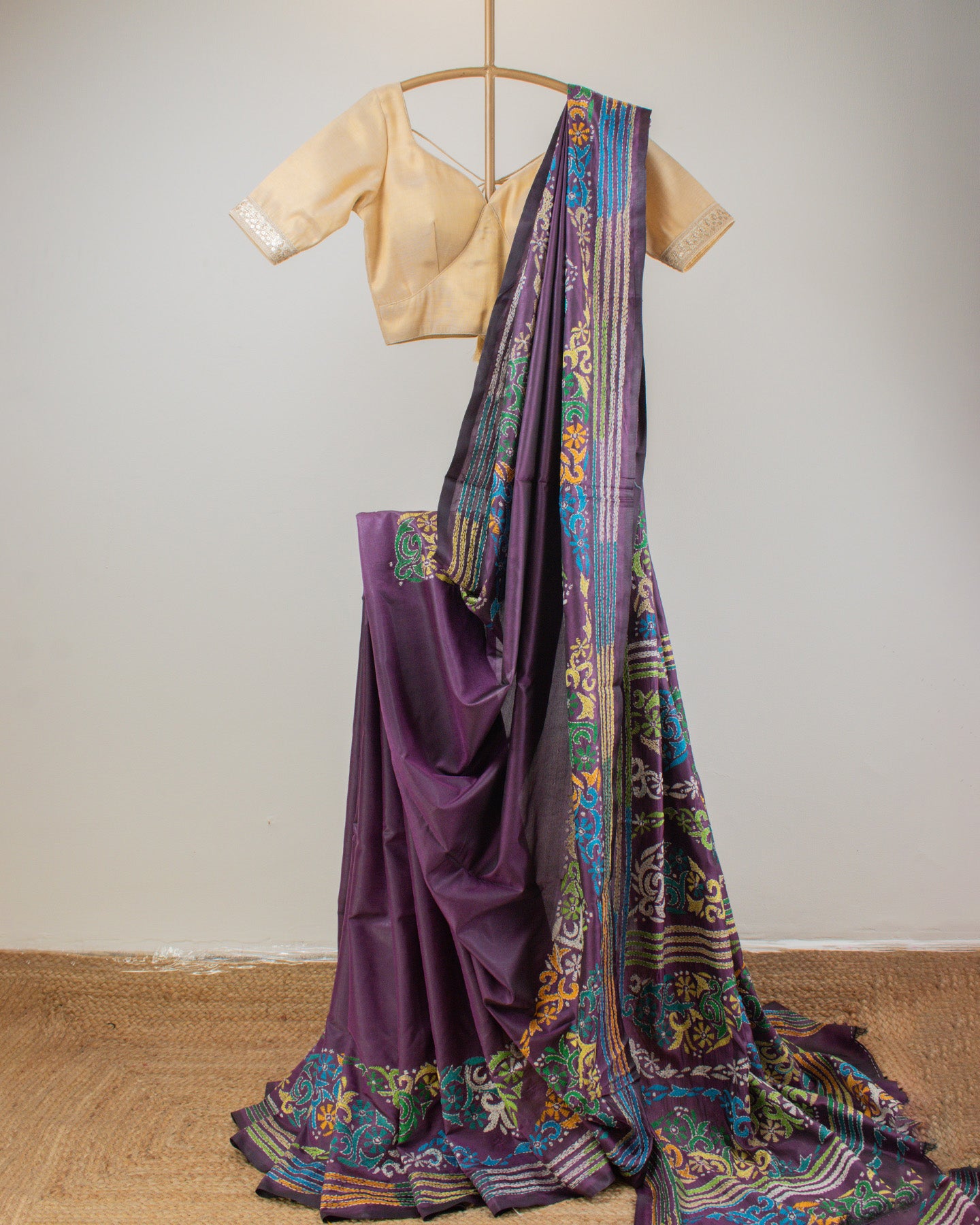 Kantha Floral Purple Saree