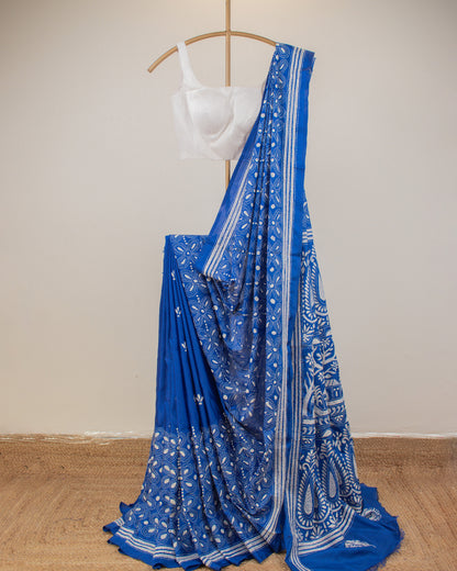 Kantha Floral Indigo Saree