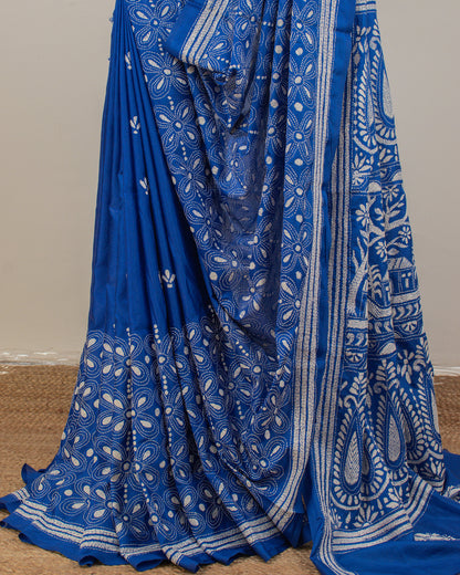 Kantha Floral Indigo Saree