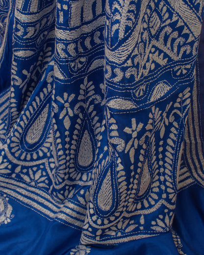 Kantha Floral Indigo Saree