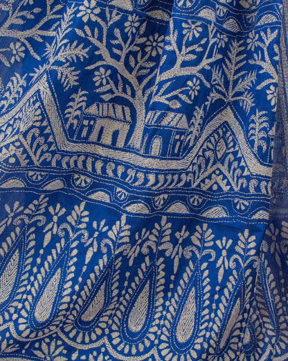 Kantha Floral Indigo Saree