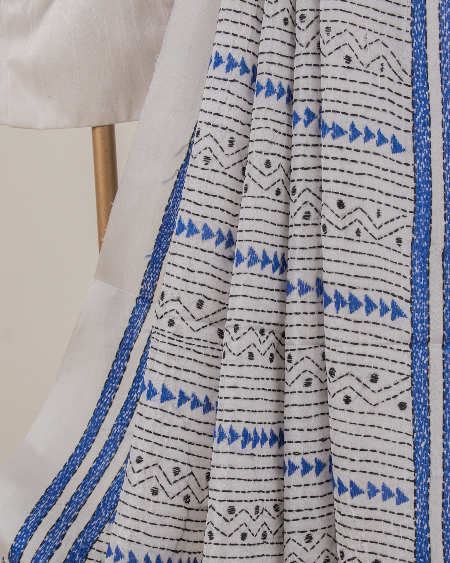 Kantha Indigo White Saree