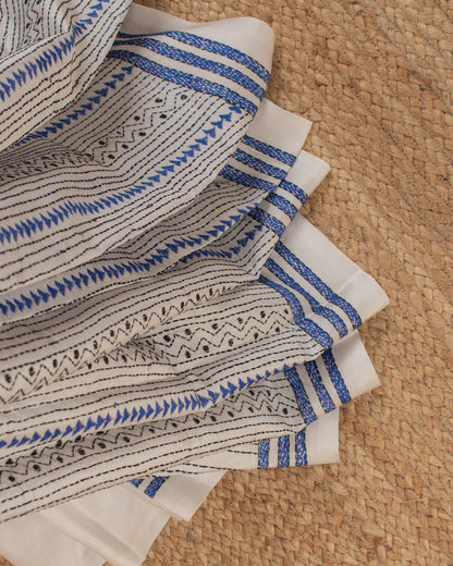 Kantha Indigo White Saree