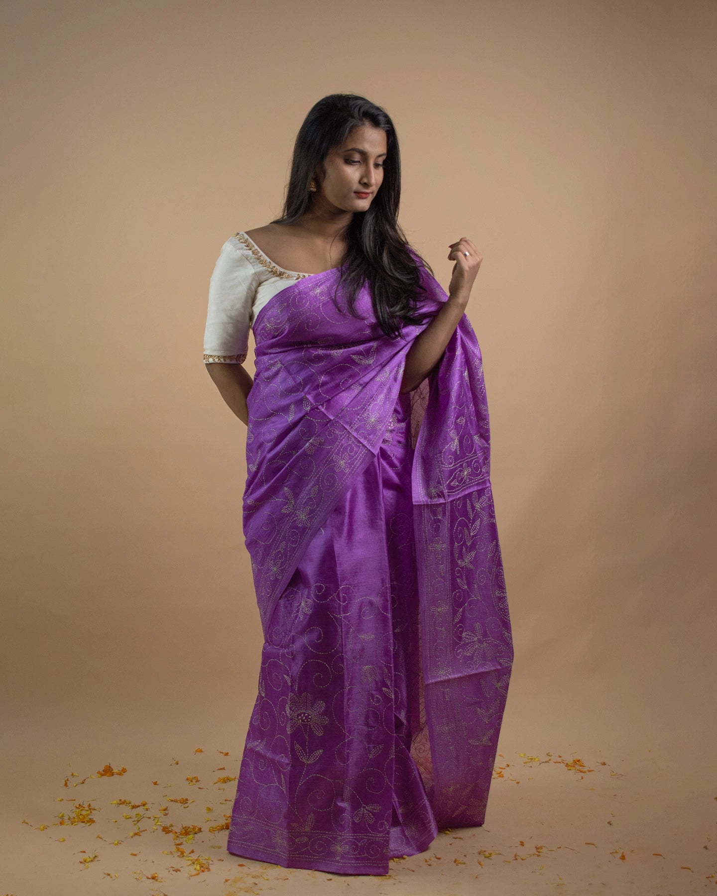 Kantha Jaal Mauve Saree