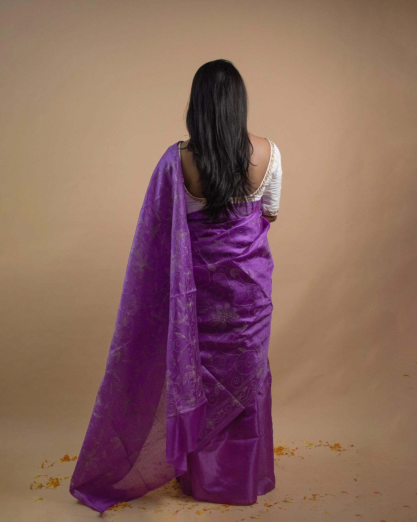 Kantha Jaal Mauve Saree