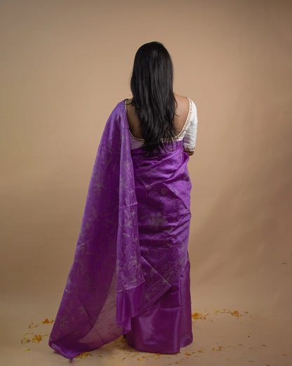 Kantha Jaal Mauve Saree