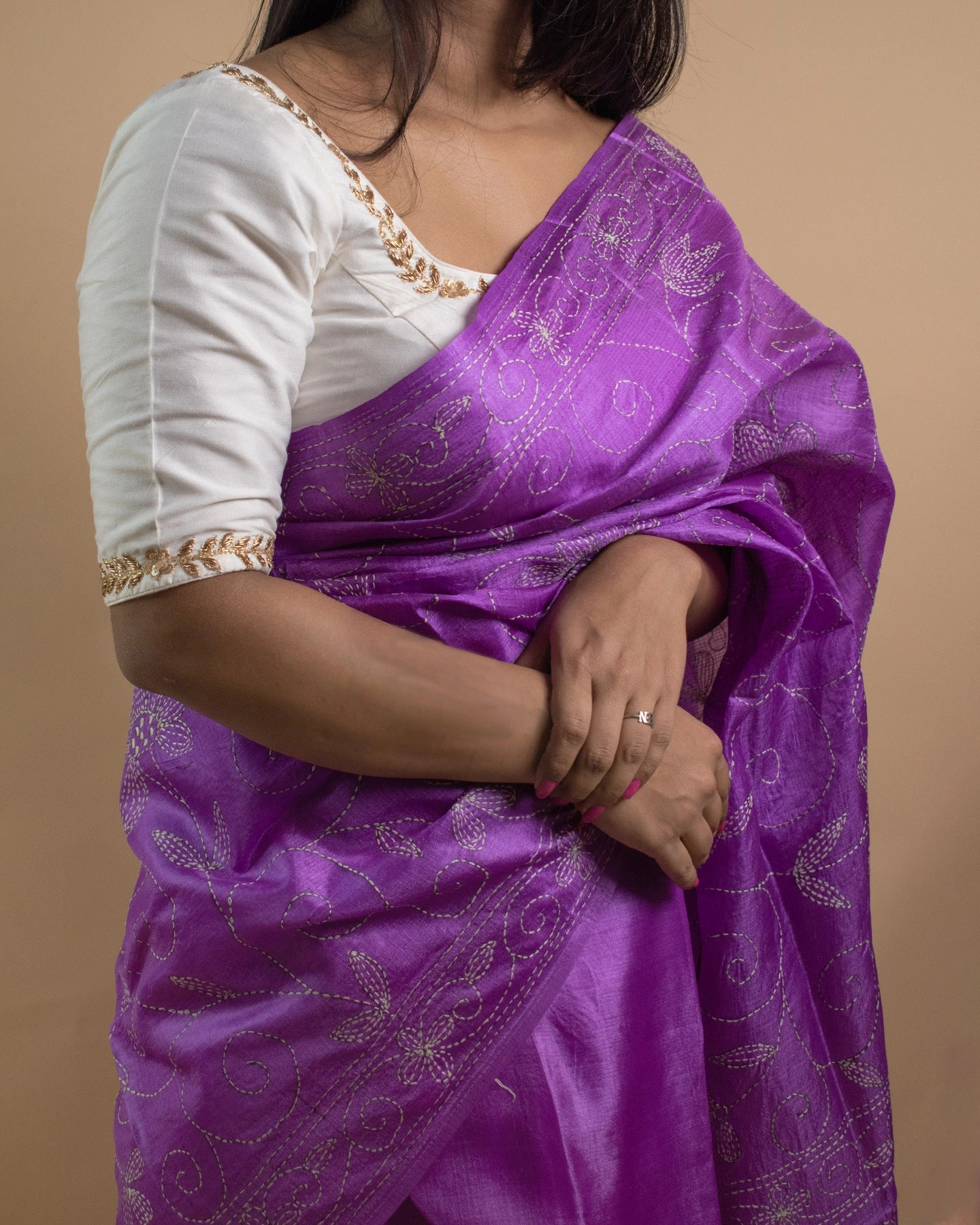 Kantha Jaal Mauve Saree